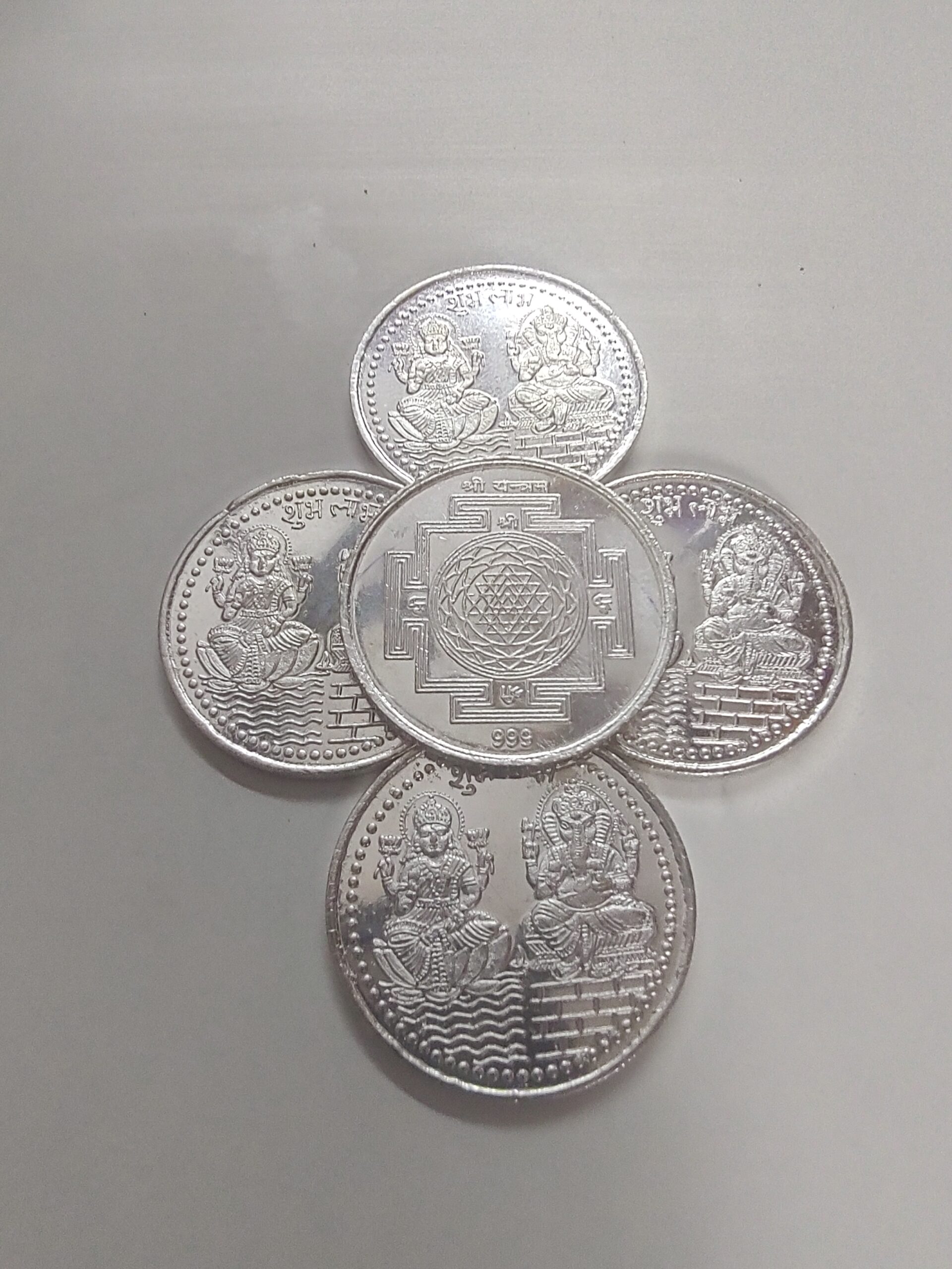 Laxmi Ganesh 999 Silver coin for Pooja, Money Attractive Coin, Laxmi Ganesh Diwali Coin - Image 3