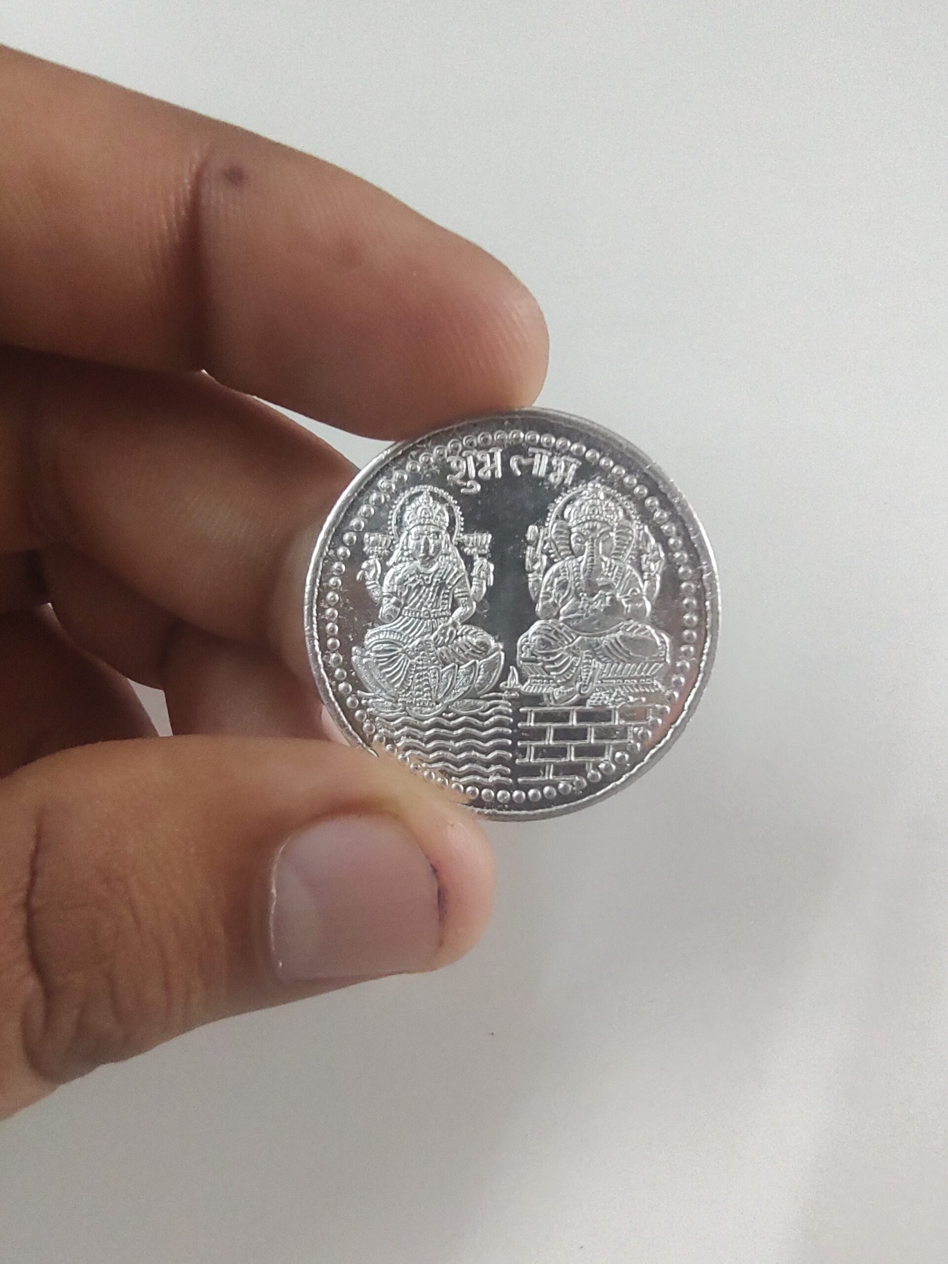 Laxmi Ganesh 999 Silver coin for Pooja, Money Attractive Coin, Laxmi Ganesh Diwali Coin