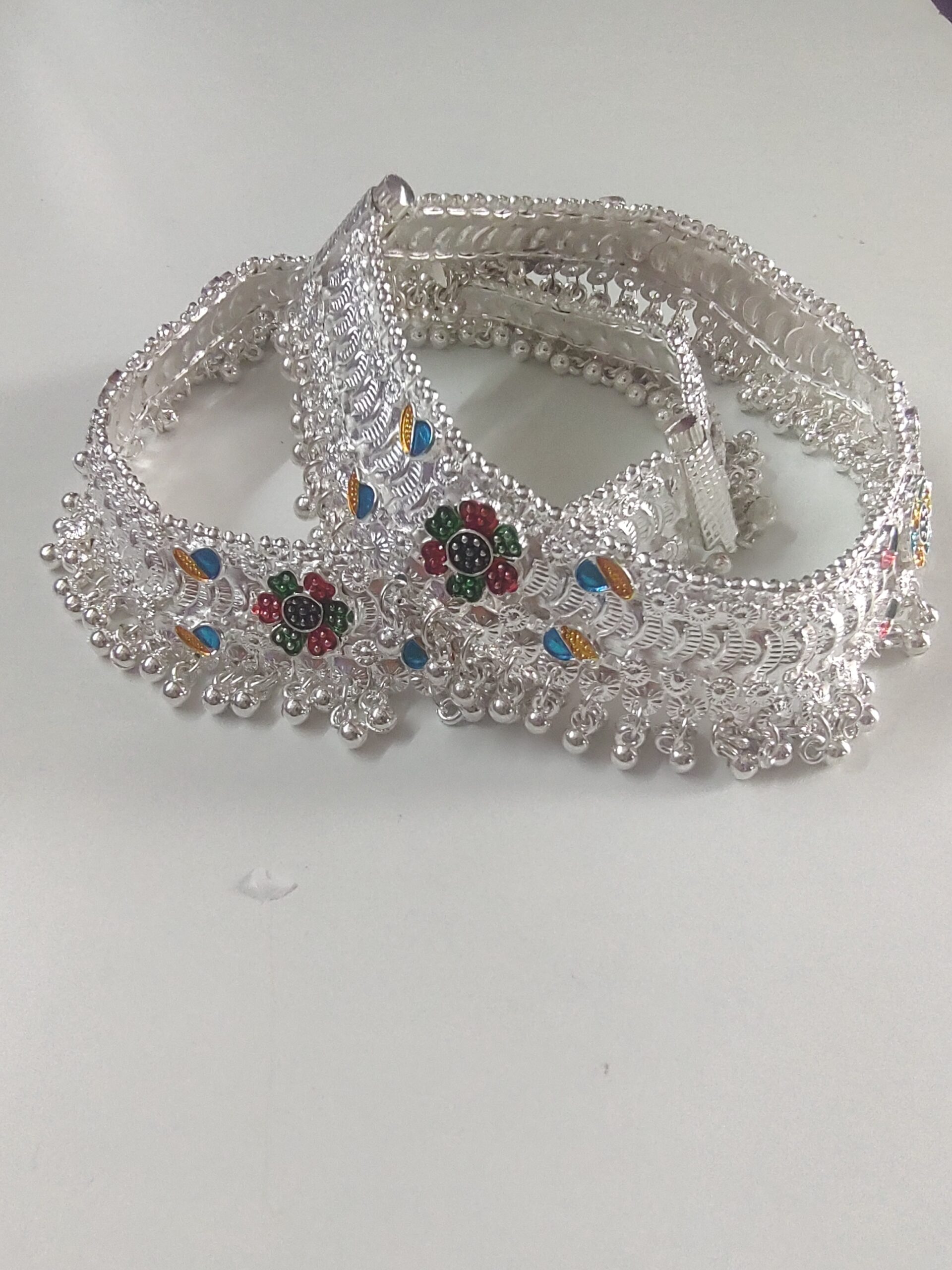 Bold Heavy Silver Payal with Ghungroo and Bright Multi-Color Stones, Designer Payal